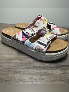 wonder nation White Butterfly Print Double-Buckle Slide Sandals